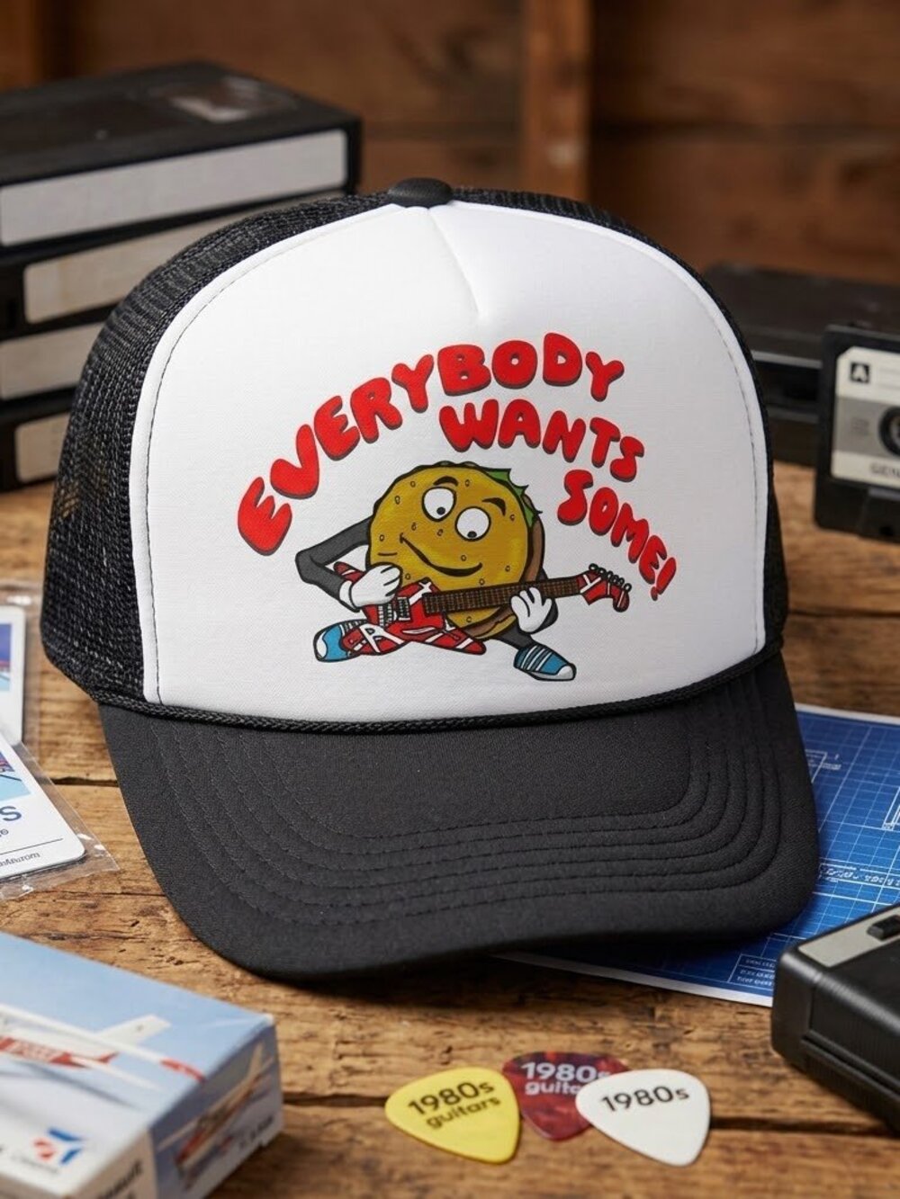 Retro Everybody Wants Some Hat 80s Rock Burger Foam Rope Trucker Snapback Cap US